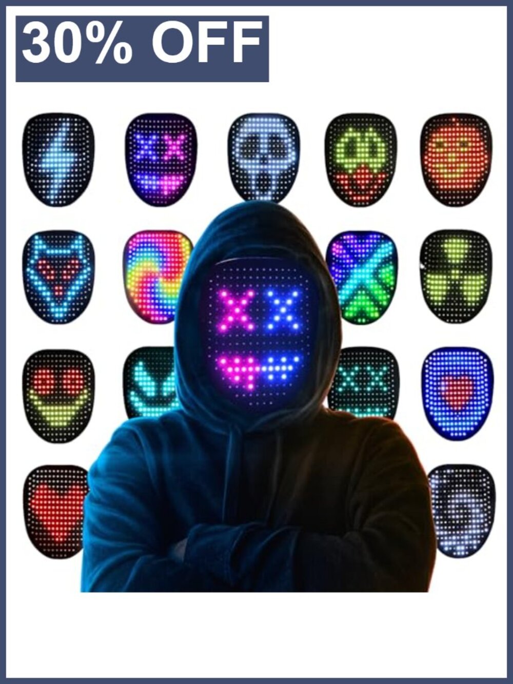 LED Mask Halloween Costume with Gesture Sensing Light Up Toy Gift